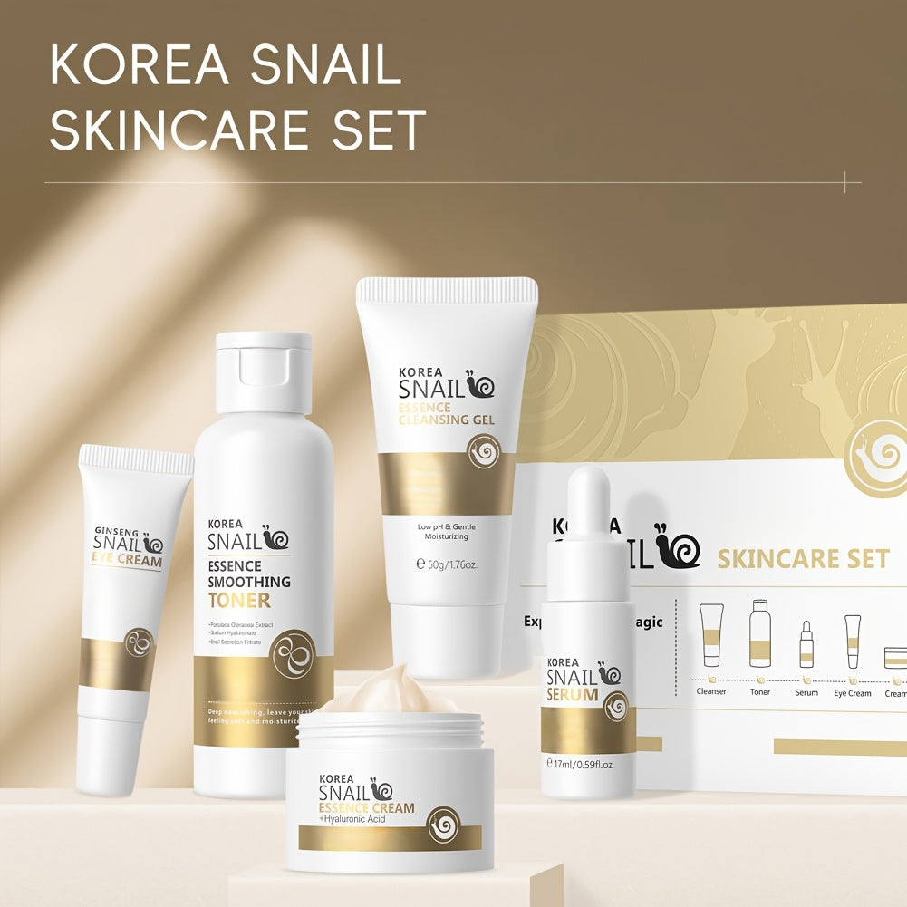 Skincare Kit Gifts For Women, 5PCS Snail Skin Care Sets & Kits For Dry Skin, Skin Care Set With Cleanser, Toner, Serum, Eye Cream, Facial Cream, Smoothing Skin All Skin Type Sizes